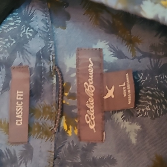 Men's Eddie Bauer Blue Short Sleeve Outdoor Novelty Print Pinecone Trees Large - Picture 3 of 4